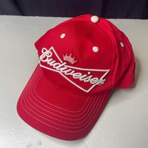 Budweiser‎ Red Cotton Snapback Cap Baseball Hat Adjustable One Size